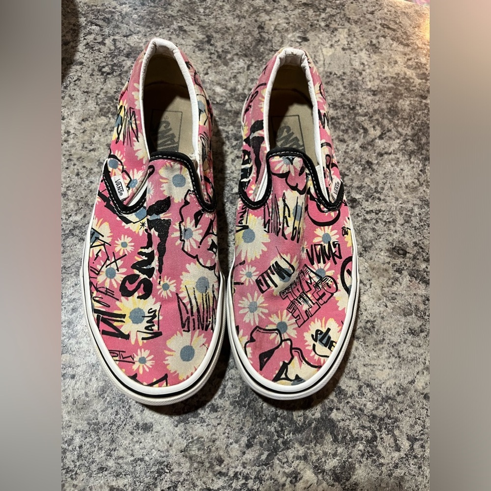 Vans Pink and Black Flats with Artistic Design